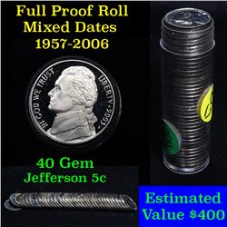 Proof Mixed Jefferson nickel 5c roll, 1957-2006, 40 pieces