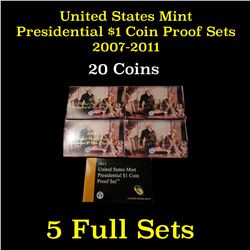 Group of 5 United States Mint Presidential $1 Coin Proof Sets 2007-2011 20 Coins