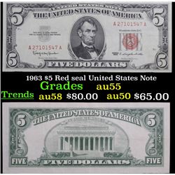 1963 $5 Red seal United States Note Grades Choice AU