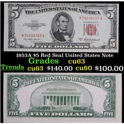 1953A $5 Red Seal United States Note Grades Select CU