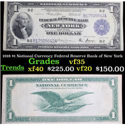 1918 $1 National Currency Federal Reserve Bank of New York Grades vf++
