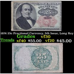 1874 25c Fractional Currency, 5th Issue, Long Key Grades vf++