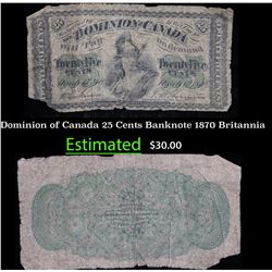 Dominion of Canada 25 Cents Banknote 1870 Britannia Grades vg, very good