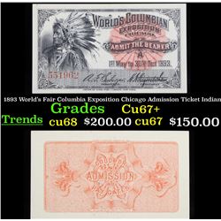 1893 World's Fair Columbia Exposition Chicago Admission Ticket Indian Grades Gem++ CU