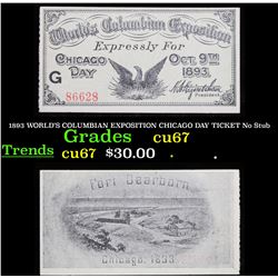 1893 WORLD'S COLUMBIAN EXPOSITION CHICAGO DAY TICKET No Stub Grades Gem++ CU