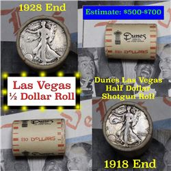 *Auction Highlight* Old Casino 50c Roll $10 In Halves Dunes Hotel Las Vegas 1928 & 1918 Walker Ends