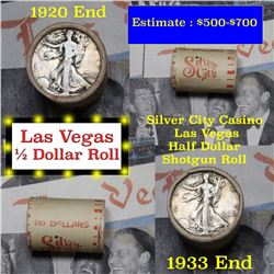 *Auction Highlight* Old Casino 50c Roll $10 In Halves Silver City Las Vegas 1933 & 1920 Walker (fc)