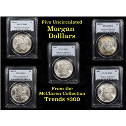 5 Unc Morgan $1 Graded By PCGS Mixed Dates From The McClaren Collection
