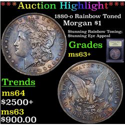 ***Auction Highlight*** 1880-o Rainbow Toned Morgan Dollar $1 Graded Select+ Unc By USCG (fc)
