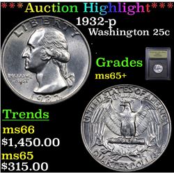 ***Auction Highlight*** 1932-p Washington Quarter 25c Graded GEM+ Unc By USCG (fc)