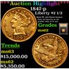 Image 1 : ***Auction Highlight*** 1847-p Gold Liberty Quarter Eagle $2 1/2 Graded Select Unc By USCG (fc)