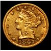 Image 2 : ***Auction Highlight*** 1847-p Gold Liberty Quarter Eagle $2 1/2 Graded Select Unc By USCG (fc)