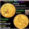 Image 1 : ***Auction Highlight*** 1914-p Gold Indian Quarter Eagle $2 1/2 Graded Select Unc By USCG (fc)