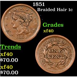 1851 Braided Hair Large Cent 1c Grades xf