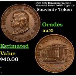 1706- 1790 Benjamin Franklin Memorial Token 20MM Type 108 Grades Choice AU