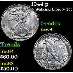 1944-p Walking Liberty Half Dollar 50c Grades Choice Unc