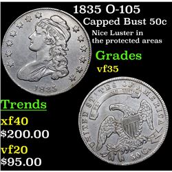 1835 O-105 Capped Bust Half Dollar 50c Grades vf++