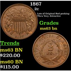 1867 Two Cent Piece 2c Grades Select Unc BN
