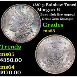 1887-p Rainbow Toned Morgan Dollar $1 Grades GEM Unc