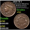 Image 1 : 1837 N-7 Coronet Head Large Cent 1c Grades xf