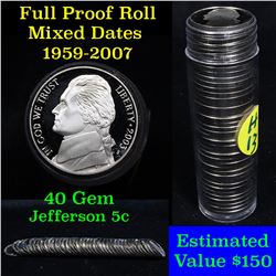 Proof Mixed Jefferson nickel 5c roll, 1959-2007, 40 pieces