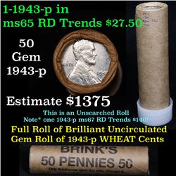 ***Auction Highlight*** Uncirculated 1c orig shotgun roll, 1943-p  In Old Brinks wrapper  (fc)