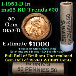 ***Auction Highlight*** Uncirculated 1c orig shotgun roll, 1953-d  In Old Brinks wrapper  (fc)