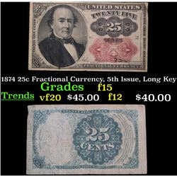 1874 25c Fractional Currency, 5th Issue, Long Key Grades f+