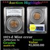 Image 1 : ***AUction Highlight*** PCGS 1971-d Mint error Jefferson Nickel 5c Graded ms64 rb By PCGS (fc)