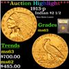 Image 1 : ***Auction Highlight*** 1913-p Gold Indian Quarter Eagle $2 1/2 Graded Select Unc By USCG (fc)