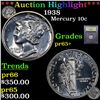 Image 1 : Proof ***Auction Highlight*** 1938 Mercury Dime 10c Graded GEM+ Proof By USCG (fc)