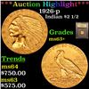 Image 1 : ***Auction Highlight*** 1926-p Gold Indian Quarter Eagle $2 1/2 Graded Select+ Unc By USCG (fc)