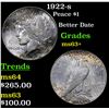 Image 1 : 1922-s Peace Dollar $1 Grades Select+ Unc
