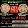 Mixed small cents 1c orig shotgun roll, 1915-d Wheat Cent, 1899 Indian Cent other end, McDonalds Wra