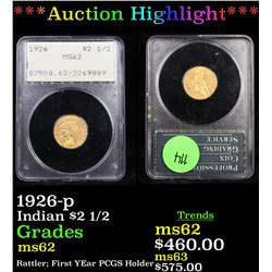 ***Auction Highlight*** PCGS 1926-p Gold Indian Quarter Eagle $2 1/2 Graded ms62 By PCGS (fc)
