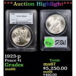 ***Auction Highlight*** PCGS 1923-p Peace Dollar $1 Graded ms66 By PCGS (fc)