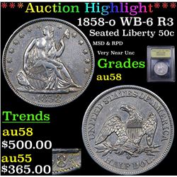 ***Auction Highlight*** 1858-o WB-6 R3 Seated Half Dollar 50c Graded Choice AU/BU Slider By USCG (fc