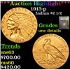 Image 1 : ***Auction Highlight*** 1915-p Gold Indian Quarter Eagle $2 1/2 Graded Unc Details By USCG (fc)
