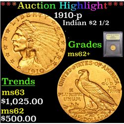 ***Auction Highlight*** 1910-p Gold Indian Quarter Eagle $2 1/2 Graded Select Unc By USCG (fc)