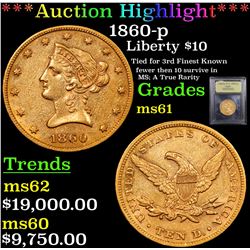 ***Auction Highlight*** 1860-p Gold Liberty Eagle $10 Graded BU+ By USCG (fc)