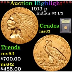 ***Auction Highlight*** 1913-p Gold Indian Quarter Eagle $2 1/2 Graded Select Unc By USCG (fc)