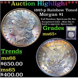 ***Auction Highlight*** 1885-p Rainbow Toned Morgan Dollar $1 Graded GEM+ Unc By USCG (fc)