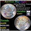 Image 1 : ***Auction Highlight*** 1885-p Rainbow Toned Morgan Dollar $1 Graded GEM+ Unc By USCG (fc)