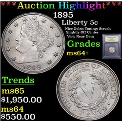 ***Auction Highlight*** 1895 Liberty Nickel 5c Graded Choice+ Unc By USCG (fc)