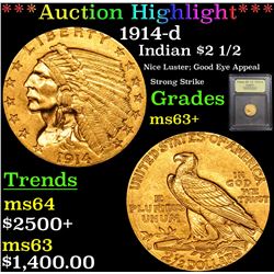 ***Auction Highlight*** 1914-d Gold Indian Quarter Eagle $2 1/2 Graded Select+ Unc By USCG (fc)