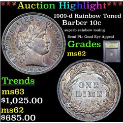 ***Auction Highlight*** 1909-d Rainbow Toned Barber Dime 10c Graded Select Unc By USCG (fc)