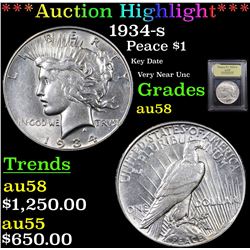 ***Auction Highlight*** 1934-s Peace Dollar $1 Graded Choice AU/BU Slider By USCG (fc)