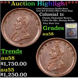 ***Auction Highlight*** (1783) Washington Double-Head Cent B-6 W-11200 URS-11 Plain Edge Colonial 1c