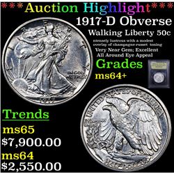 ***Auction Highlight*** 1917-D Obverse Walking Liberty Half Dollar 50c Graded Choice+ Unc By USCG (f