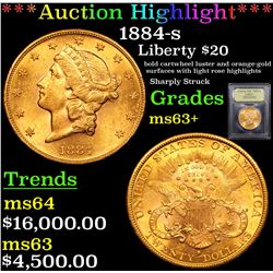***Auction Highlight*** 1884-s Gold Liberty Double Eagle $20 Graded Select+ Unc By USCG (fc)